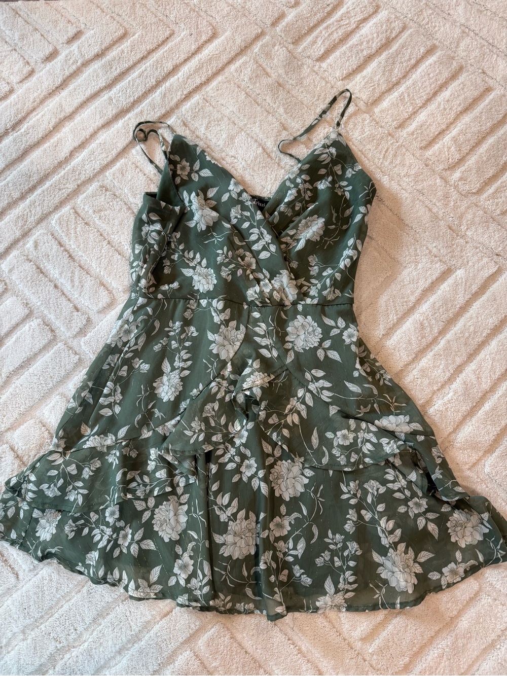 Trixxi Olive Green Floral Wrap Mini Dress